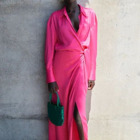 ZARA PINK WRAP SHIRT MAXI DRESS - Picture 10 of 10